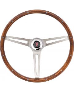 1969-94 3 Spoke Brushed 15" Walnut Steering Wheel with Pontiac Arrowhead Center Cap